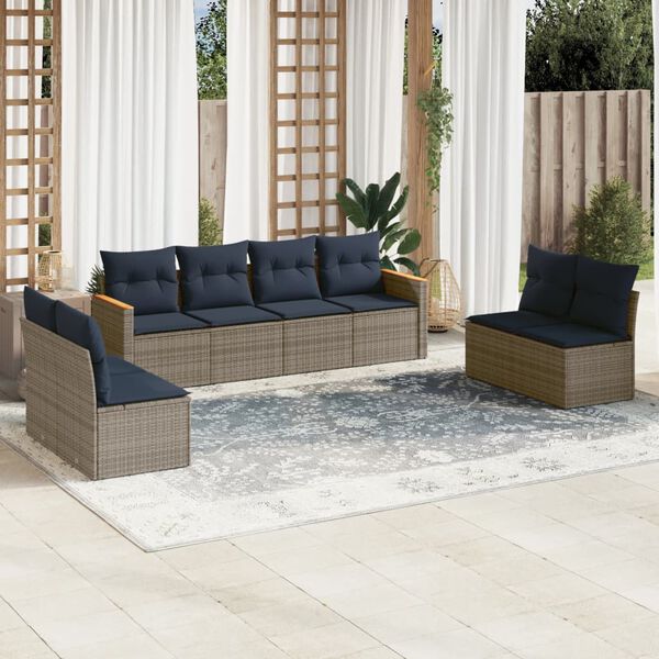 vidaXL 8 Piece Garden Sofa Set with Cushions Grey Poly Rattan