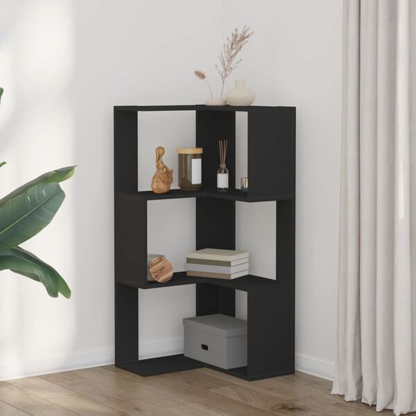vidaXL Corner Bookcase 3-Tier Black 19.7x19.7x40.2" Engineered Wood