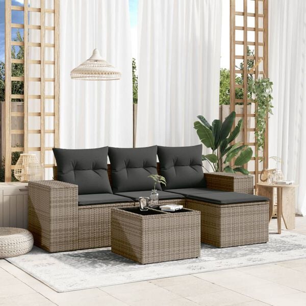 vidaXL Garden Sofa Set Gray PE rattan Large Adjustable Feet