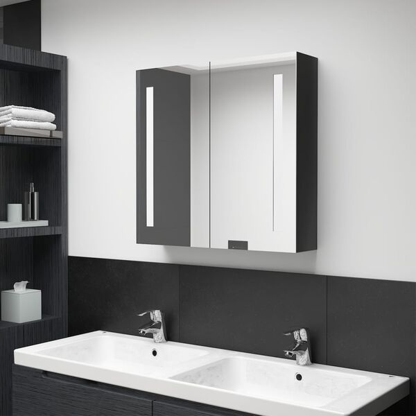 vidaXL Bathroom Cabinet Shining Black MDF Board with Melamine Finish, Glass