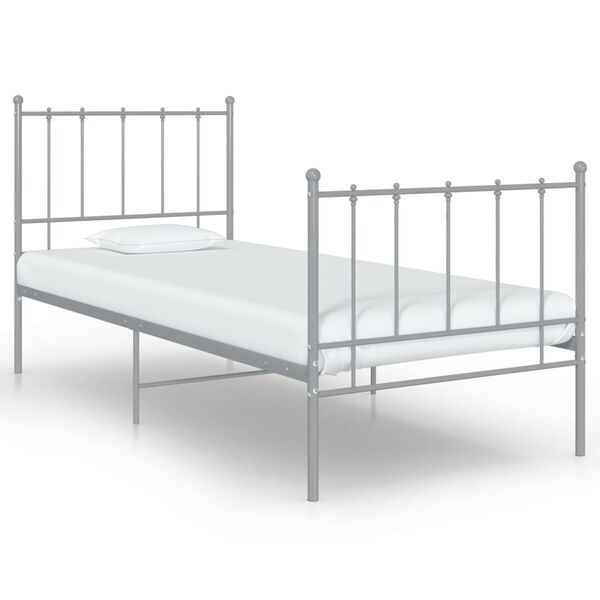 vidaXL Bed Frame Grey Powder-coated metal Twin Durable Twin Bed Frame