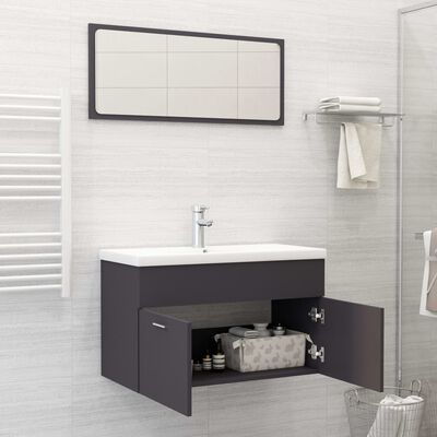 vidaXL 2 Piece Bathroom Furniture Set Gray Chipboard
