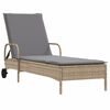 vidaXL Sun Lounger Beige Poly Rattan Single Adjustable Armrests Modern