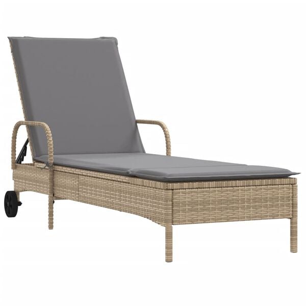 vidaXL Sun Lounger Beige Poly Rattan Single Adjustable Armrests Modern