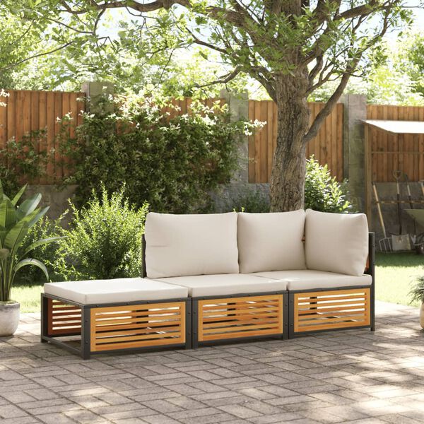 vidaXL Garden Sofa Set Natural wood with cream cushions