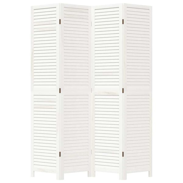 vidaXL Room Divider 4 Panels White Solid Wood Paulownia