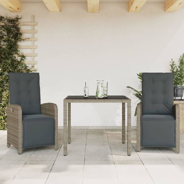 vidaXL Bistro Set Grey PE rattan, powder-coated steel, tempered glass