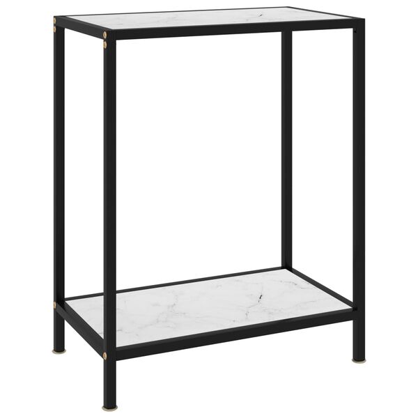 vidaXL Console Table White and Black Tempered glass, Powder-coated steel