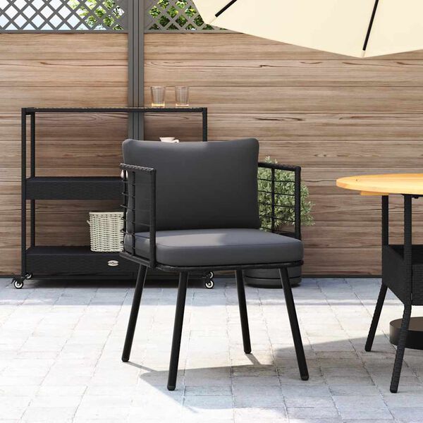 vidaXL Patio Chair with Cushions Black Poly Rattan