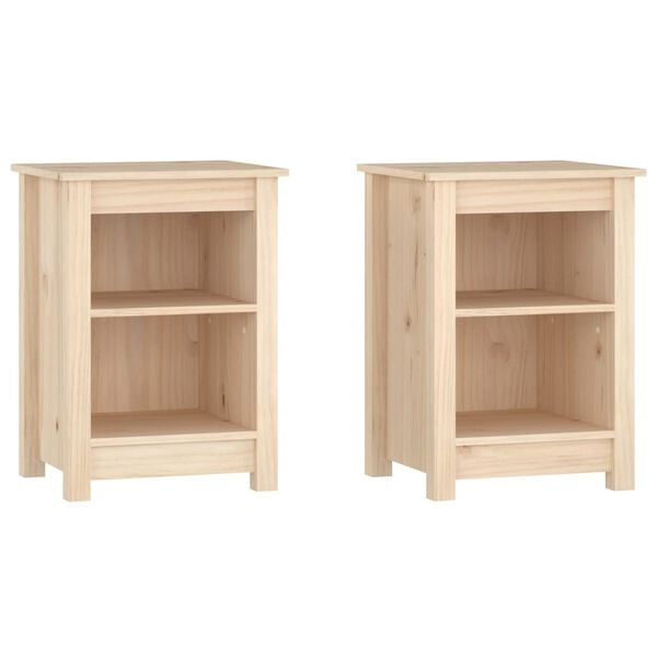 vidaXL Bedside Cabinet Set of 2 Pine Solid Pine Wood Small Storage