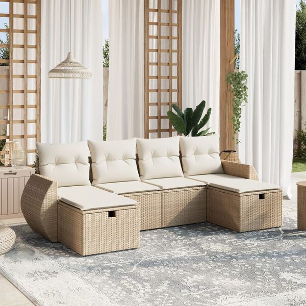 vidaXL Garden Sofa Set Beige Poly Rattan, Powder-Coated Steel Modular