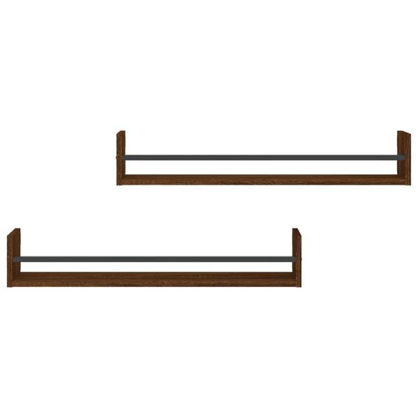vidaXL Wall Shelf Set of 2 Brown oak Engineered wood, steel Standard