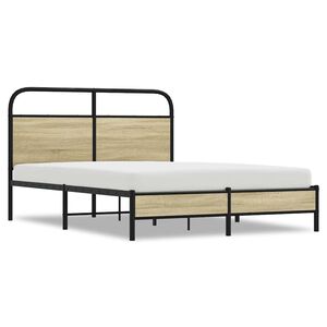 vidaXL Bed Frame Sonoma oak Steel 55.1 x 78.7 in Classic/Traditional