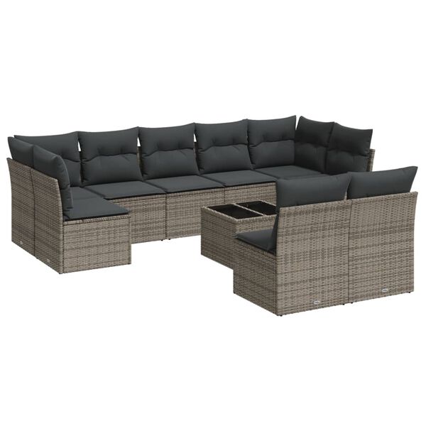 vidaXL Patio Sofa Set Gray PE rattan, powder-coated steel, tempered glass