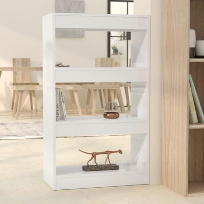 vidaXL Book Cabinet/Room Divider High Gloss White 23.6"x11.8"x40.6" Engineered Wood