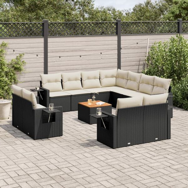 vidaXL Garden Sofa Set Black PE rattan Large Foldable Garden Sofa Set