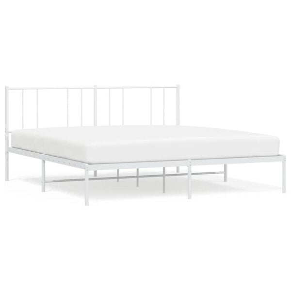 vidaXL Bed Frame White Powder-Coated Steel Double Bed Bed Frame