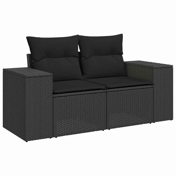 vidaXL Garden Sofa Set with Cushion 9 pcs Black Poly Rattan