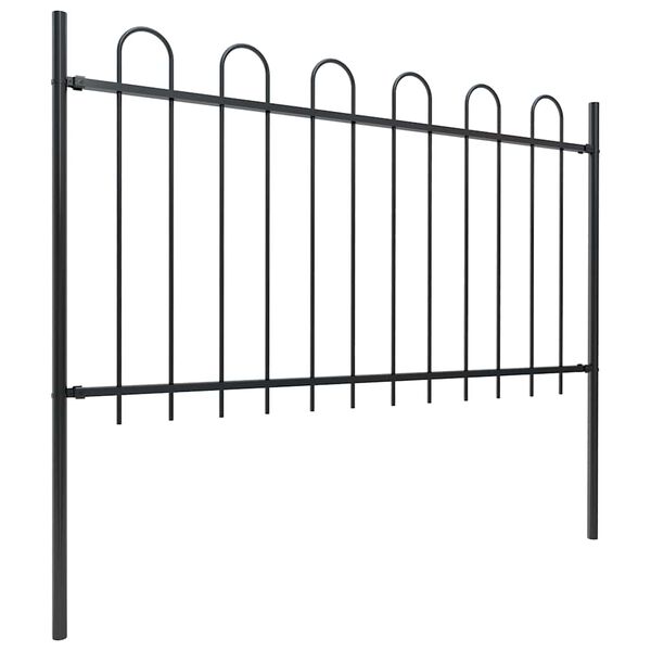 vidaXL Garden Fence with Hoop Top Steel 211.4"x39.4" Black