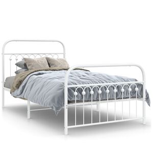vidaXL Bed Frame White Steel Twin Bed Frame Rectangular Modern