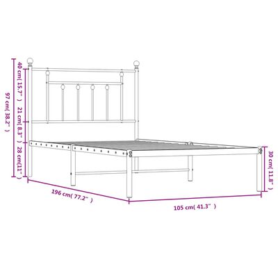 vidaXL Metal Bed Frame with Headboard Black 39.4"x74.8"