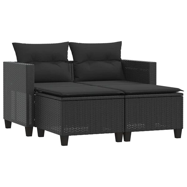vidaXL Garden Sofa Black Poly Rattan, Powder-Coated Steel 2-seater