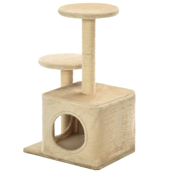 vidaXL Cat Tree Beige Engineered wood, plush fabric, sisal rope Small