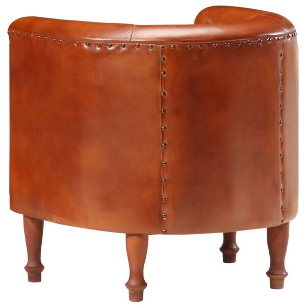 vidaXL Tub Chair Brown Real goat leather, solid mango wood Standard