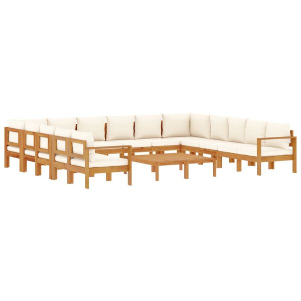 vidaXL Garden Sofa Set Cream white cushions with natural wood frame