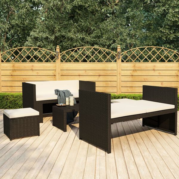 vidaXL 5 Piece Patio Lounge Set with Cushions Poly Rattan Black