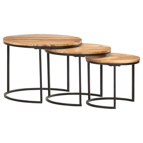 vidaXL Nesting Table Set of 3 Brown Solid acacia wood, iron
