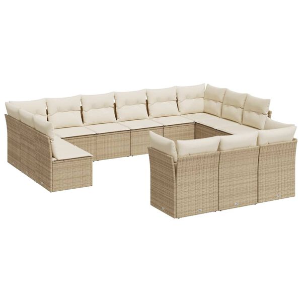 vidaXL Patio Sofa Set Beige PE rattan, powder-coated steel 13 Pieces