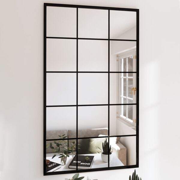 vidaXL Wall Mirror Black Metal, Glass 39.4 x 23.6 in each Rectangular