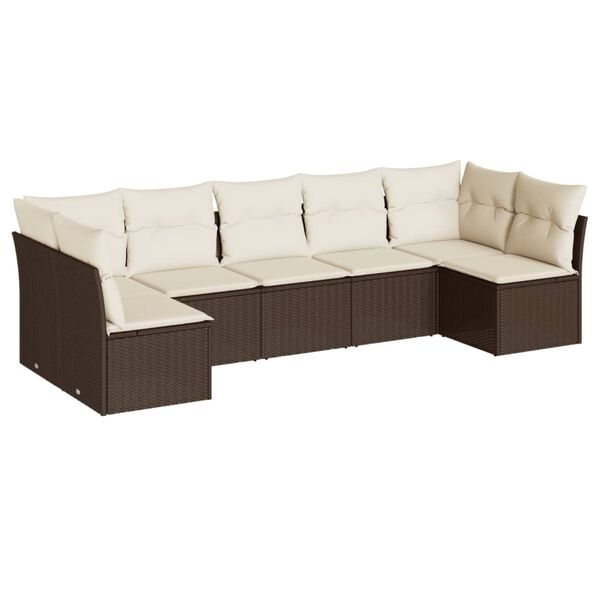 vidaXL Garden Sofa Set Brown and Cream PE Rattan 7 Piece Adjustable Feet