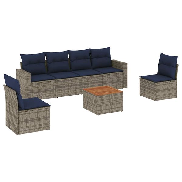 vidaXL 7 Piece Patio Sofa Set with Cushions Gray Poly Rattan