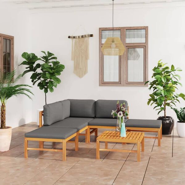 vidaXL Garden Lounge Set Grey Solid Teak Wood, 100% Polyester Large