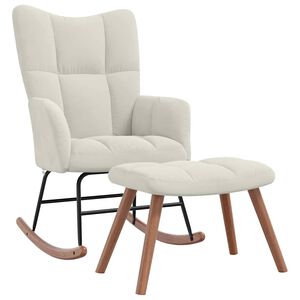vidaXL Rocking Chair With Stool Cream White Velvet Medium Rocking Chair