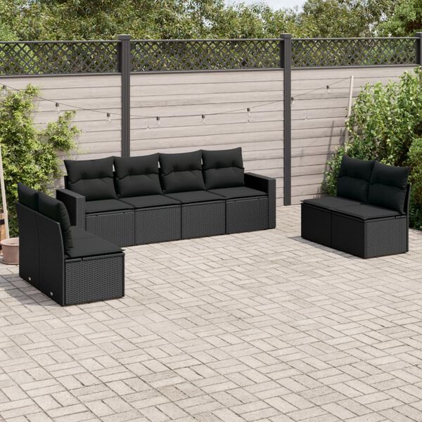 vidaXL Garden Sofa Set Black Poly Rattan Large Adjustable Feet