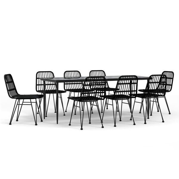 vidaXL Garden Dining Set Black Steel Set of 9 Durable