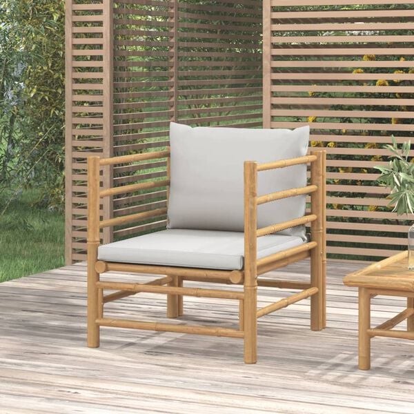vidaXL Garden Sofa Light grey, Natural bamboo Bamboo, 100% Polyester