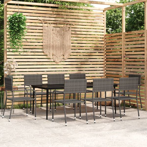 vidaXL Garden Dining Set Black, Grey Steel, PE Rattan Medium Stackable