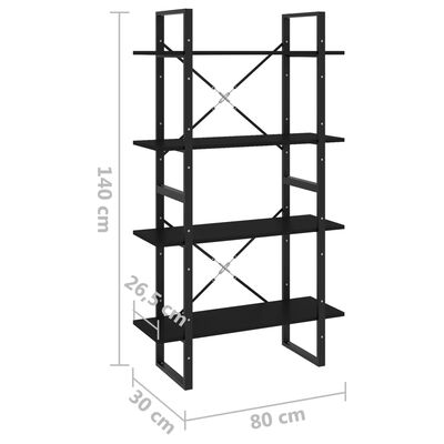 vidaXL 4-Tier Book Cabinet Black 31.5"x11.8"x55.1" Engineered Wood