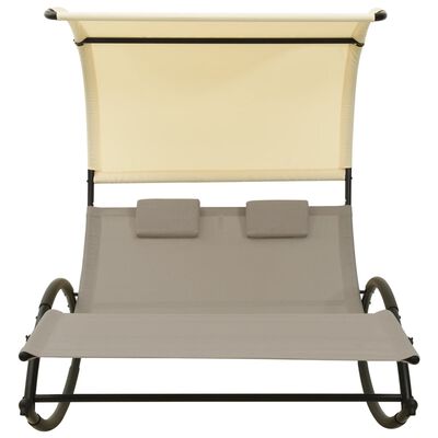 vidaXL Double Sun Lounger with Canopy Textilene Taupe and Cream