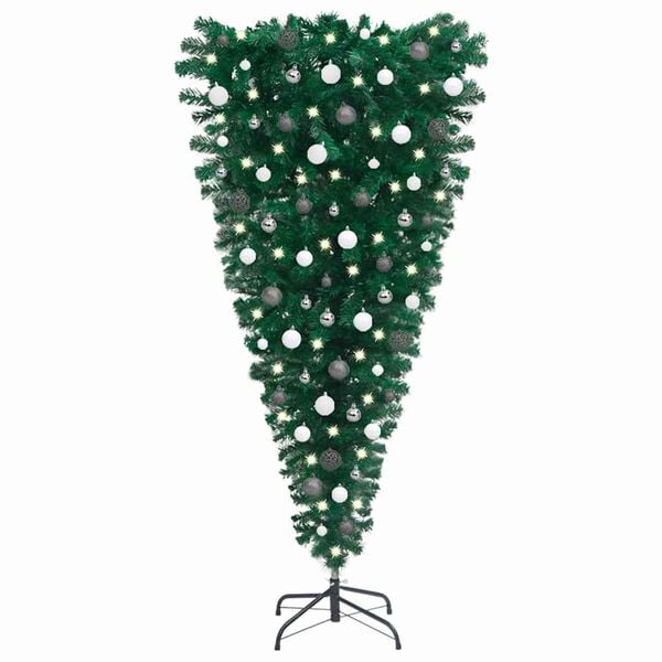 vidaXL Upside-down Artificial Pre-lit Christmas Tree with Ball Set 47.2"