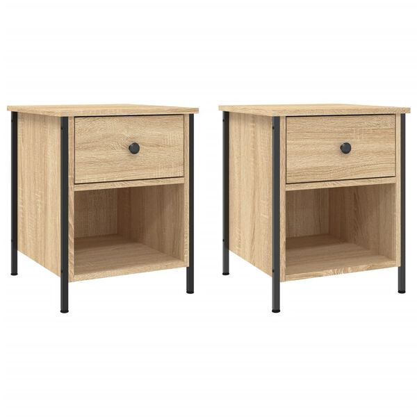 vidaXL Bedside Cabinet Set of 2 Sonoma Oak Engineered wood, Iron Medium