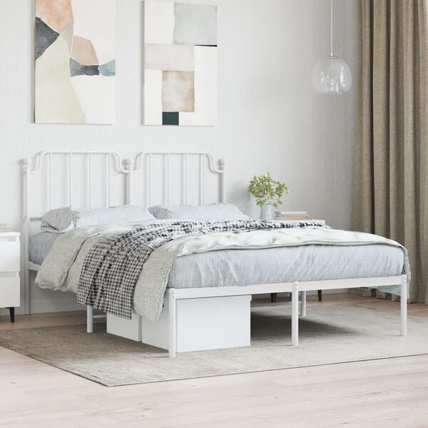vidaXL Bed Frame White Powder-coated steel Full Bed Frame Rectangular