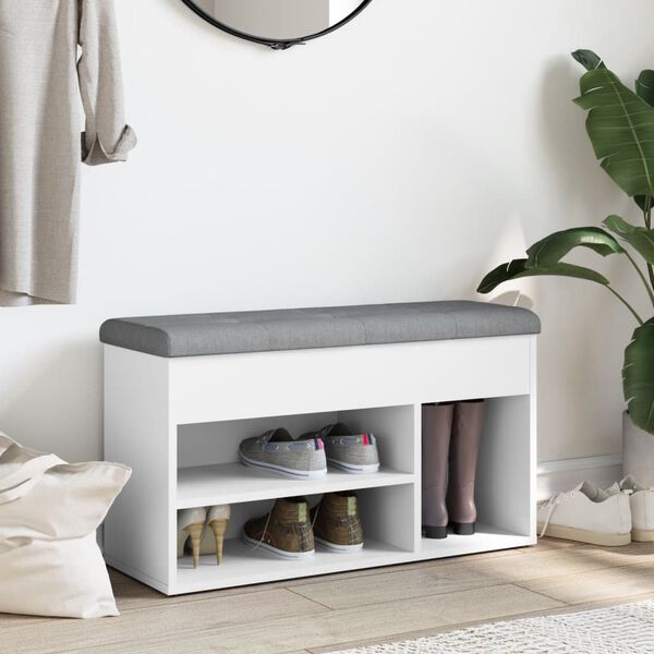 vidaXL Shoe Bench White Engineered wood, Polyester Shoe Bench