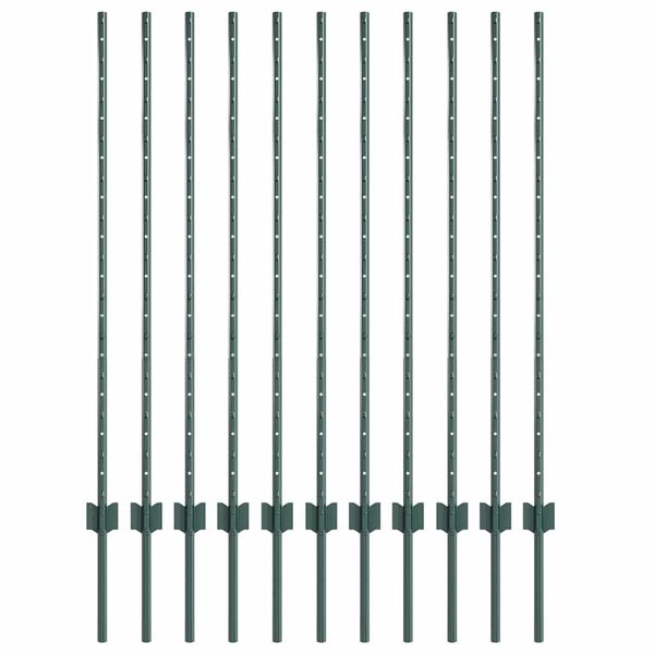 vidaXL Fence Post 11 pcs Green 47.24 in Steel