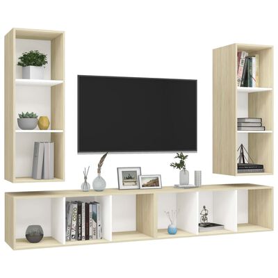 vidaXL Wall-mounted TV Stands 4 pcs White and Sonoma Oak Engineered Wood