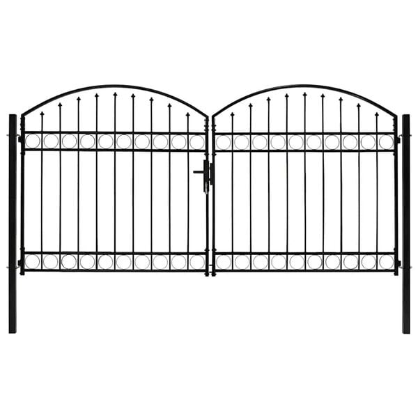 vidaXL Fence Gate Double Door with Arched Top Steel 118.1x59.1" Black